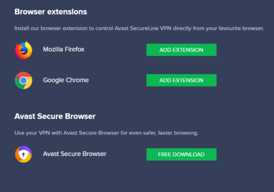 Avast SecureLine VPN-browserudvidelser