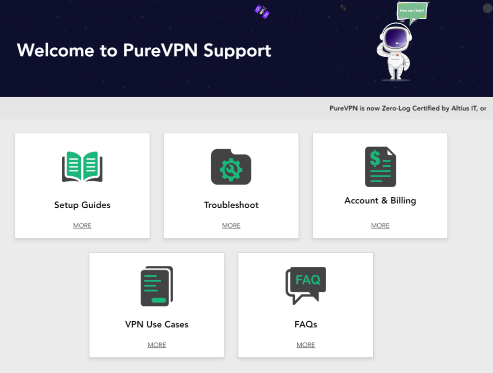PureVPN supportmuligheder