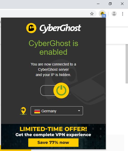 CyberGhost Chrome-udvidelse