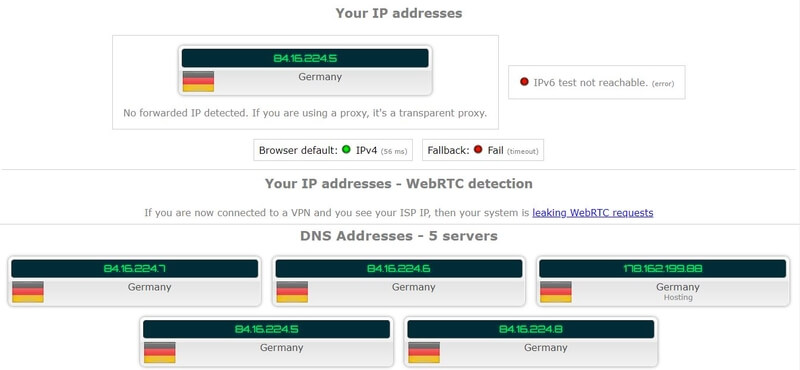 ExpressVPN DNS IP WebRTC læktest