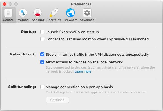 ExpressVPN-præferencer