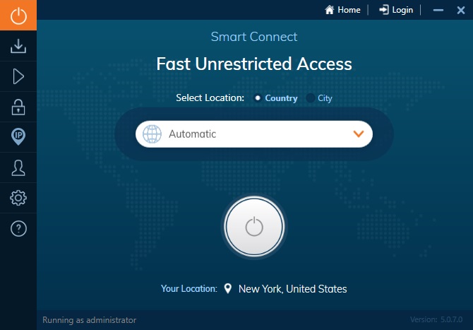 Ivacy VPN startskærm